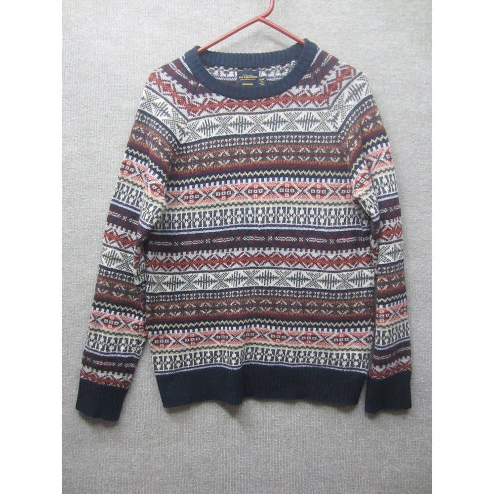 CPO Provisions Mens Fair Isle Lambswool Blend Crewneck Sweater Navy Multi Medium